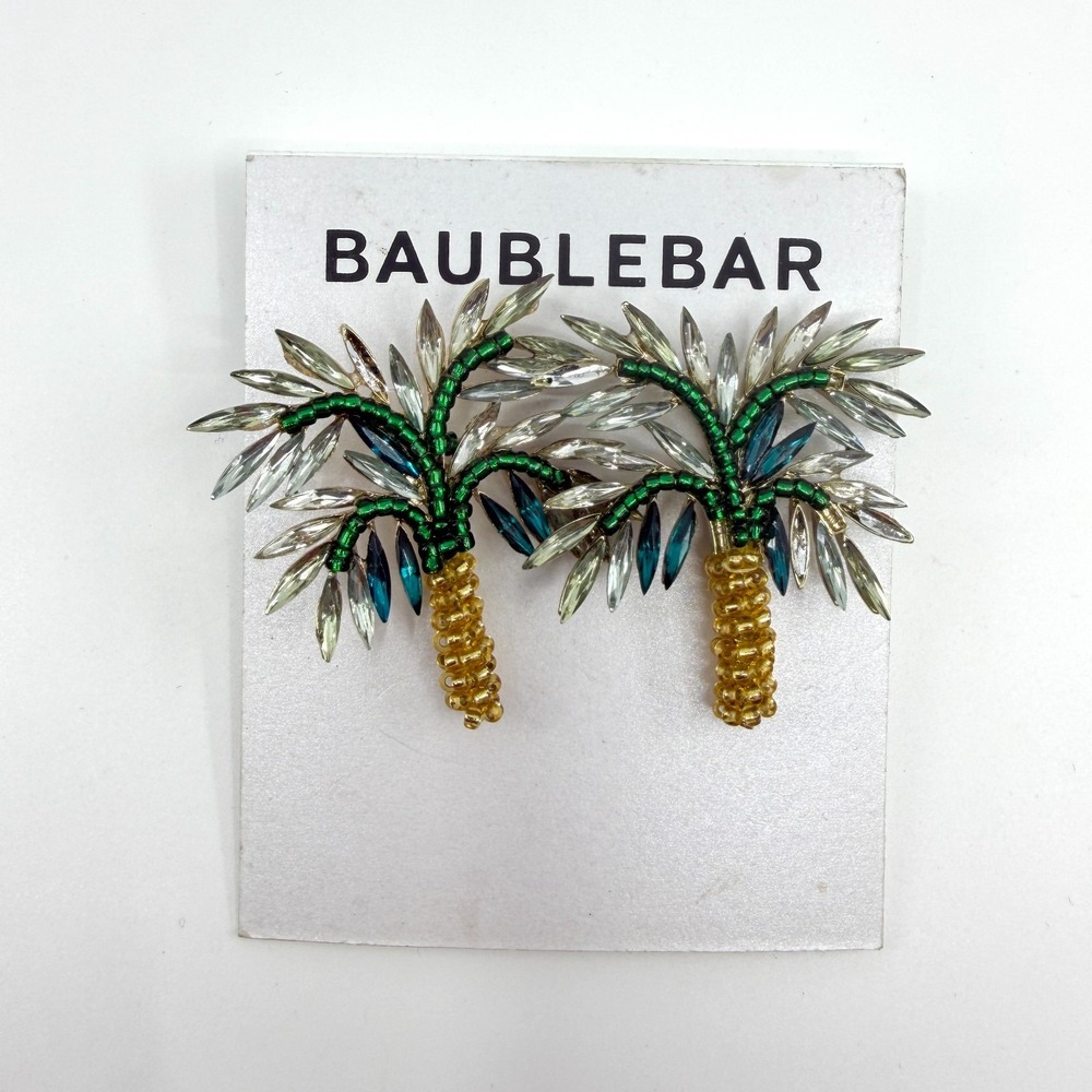 BaubleBar Palm Tree Crystal Beaded Statement Earrings - Tropical Boho Gift